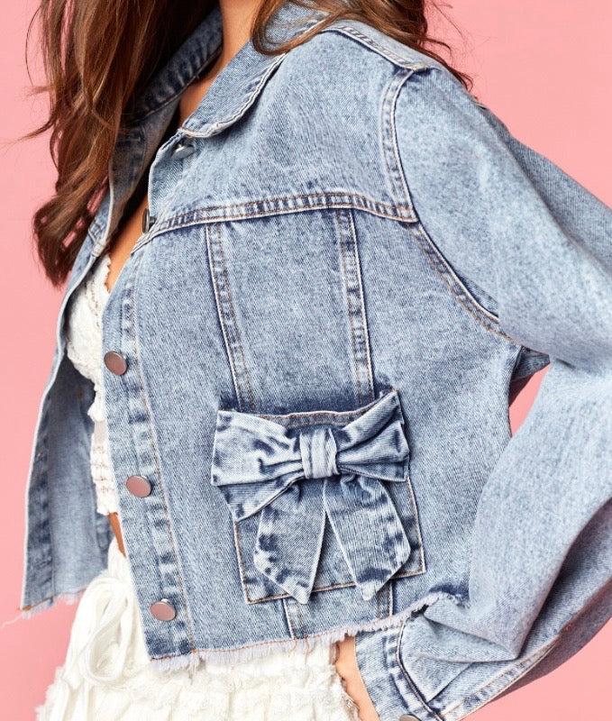 Denim Bow Cropped Jacket
